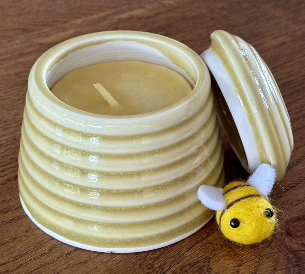 Pure Beeswax Candle in Handmade Lidded Porcelain Pot